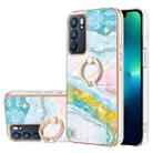 For OPPO Reno6 5G Electroplating Marble Pattern IMD TPU Phone Case with Ring Holder(Green 004) - 1