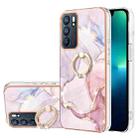 For OPPO Reno6 5G Electroplating Marble Pattern IMD TPU Phone Case with Ring Holder(Rose Gold 005) - 1