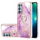 For OPPO Reno6 Pro+ 5G Electroplating Marble Pattern IMD TPU Phone Case with Ring Holder(Purple 001) - 1