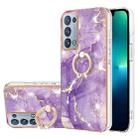 For OPPO Reno6 Pro+ 5G Electroplating Marble Pattern IMD TPU Phone Case with Ring Holder(Purple 002) - 1