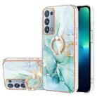 For OPPO Reno6 Pro+ 5G Electroplating Marble Pattern IMD TPU Phone Case with Ring Holder(Green 003) - 1