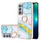 For OPPO Reno6 Pro+ 5G Electroplating Marble Pattern IMD TPU Phone Case with Ring Holder(Green 004) - 1