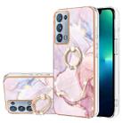 For OPPO Reno6 Pro+ 5G Electroplating Marble Pattern IMD TPU Phone Case with Ring Holder(Rose Gold 005) - 1