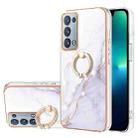 For OPPO Reno6 Pro+ 5G Electroplating Marble Pattern IMD TPU Phone Case with Ring Holder(White 006) - 1