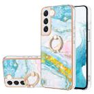 For Samsung Galaxy S22+ Electroplating Marble IMD TPU Phone Case with Ring Holder(Green 004) - 1