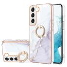 For Samsung Galaxy S22+ Electroplating Marble IMD TPU Phone Case with Ring Holder(White 006) - 1