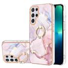 For Samsung Galaxy S22 Ultra Electroplating Marble IMD TPU Phone Case with Ring Holder(Rose Gold 005) - 1
