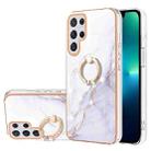 For Samsung Galaxy S22 Ultra Electroplating Marble IMD TPU Phone Case with Ring Holder(White 006) - 1