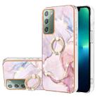 For Samsung Galaxy Note20 Electroplating Marble IMD TPU Phone Case with Ring Holder(Rose Gold 005) - 1