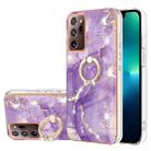 For Samsung Galaxy Note20 Ultra Electroplating Marble IMD TPU Phone Case with Ring Holder(Purple 002) - 1