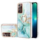 For Samsung Galaxy Note20 Ultra Electroplating Marble IMD TPU Phone Case with Ring Holder(Green 003) - 1