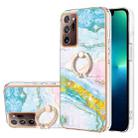 For Samsung Galaxy Note20 Ultra Electroplating Marble IMD TPU Phone Case with Ring Holder(Green 004) - 1