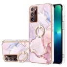 For Samsung Galaxy Note20 Ultra Electroplating Marble IMD TPU Phone Case with Ring Holder(Rose Gold 005) - 1