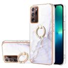 For Samsung Galaxy Note20 Ultra Electroplating Marble IMD TPU Phone Case with Ring Holder(White 006) - 1