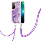 For Xiaomi Redmi Note 11 5G (China) / Note 11T 5G (India) Electroplating Marble IMD TPU Phone Case with Lanyard(Purple 002) - 1