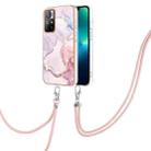 For Xiaomi Redmi Note 11 5G (China) / Note 11T 5G (India) Electroplating Marble IMD TPU Phone Case with Lanyard(Rose Gold 005) - 1