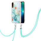 For Motorola Moto E7 Power / E7i Power Electroplating Marble IMD TPU Phone Case with Lanyard(Green 003) - 1