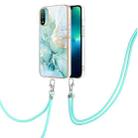 For Motorola Moto E20/E30/E40 Electroplating Marble IMD TPU Phone Case with Lanyard(Green 003) - 1