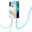 For Motorola Moto G Pure Electroplating Marble IMD TPU Phone Case with Lanyard(Green 004) - 1