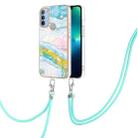 For Motorola Moto G31/G41 Electroplating Marble IMD TPU Phone Case with Lanyard(Green 004) - 1