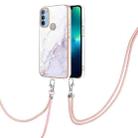 For Motorola Moto G31/G41 Electroplating Marble IMD TPU Phone Case with Lanyard(White 006) - 1