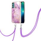 For Motorola Moto G60/G40 Fusion Electroplating Marble IMD TPU Phone Case with Lanyard(Purple 001) - 1