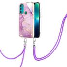 For Motorola Moto G71 5G Electroplating Marble IMD TPU Phone Case with Lanyard(Purple 001) - 1