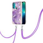 For Motorola Moto G71 5G Electroplating Marble IMD TPU Phone Case with Lanyard(Purple 002) - 1