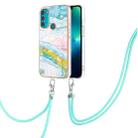 For Motorola Moto G71 5G Electroplating Marble IMD TPU Phone Case with Lanyard(Green 004) - 1