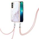 For Motorola Moto G200 Electroplating Marble IMD TPU Phone Case with Lanyard(White 006) - 1