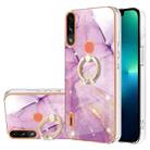 For Motorola Moto E7 Power / E7i Power Electroplating Marble Pattern IMD TPU Shockproof Phone Case with Ring Holder(Purple 001) - 1