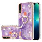 For Motorola Moto E7 Power / E7i Power Electroplating Marble Pattern IMD TPU Shockproof Phone Case with Ring Holder(Purple 002) - 1