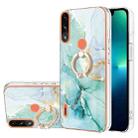 For Motorola Moto E7 Power / E7i Power Electroplating Marble Pattern IMD TPU Shockproof Phone Case with Ring Holder(Green 003) - 1