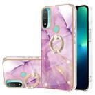 For Motorola Moto E20/E30/E40 Electroplating Marble Pattern IMD TPU Shockproof Phone Case with Ring Holder(Purple 001) - 1