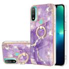 For Motorola Moto E20/E30/E40 Electroplating Marble Pattern IMD TPU Shockproof Phone Case with Ring Holder(Purple 002) - 1