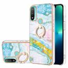 For Motorola Moto E20/E30/E40 Electroplating Marble Pattern IMD TPU Shockproof Phone Case with Ring Holder(Green 004) - 1