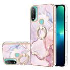 For Motorola Moto E20/E30/E40 Electroplating Marble Pattern IMD TPU Shockproof Phone Case with Ring Holder(Rose Gold 005) - 1