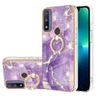 For Motorola Moto G Pure Electroplating Marble Pattern IMD TPU Shockproof Phone Case with Ring Holder(Purple 002) - 1
