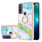 For Motorola Moto G Pure Electroplating Marble Pattern IMD TPU Shockproof Phone Case with Ring Holder(Green 004) - 1