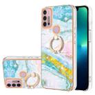 For Motorola Moto G30/G20/G10/G10 Power Electroplating Marble Pattern IMD TPU Shockproof Phone Case with Ring Holder(Green 004) - 1