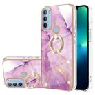 For Motorola Moto G31/G41 Electroplating Marble Pattern IMD TPU Shockproof Phone Case with Ring Holder(Purple 001) - 1