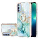 For Motorola Moto G31/G41 Electroplating Marble Pattern IMD TPU Shockproof Phone Case with Ring Holder(Green 003) - 1