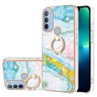 For Motorola Moto G31/G41 Electroplating Marble Pattern IMD TPU Shockproof Phone Case with Ring Holder(Green 004) - 1