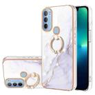 For Motorola Moto G31/G41 Electroplating Marble Pattern IMD TPU Shockproof Phone Case with Ring Holder(White 006) - 1