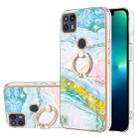 For Motorola Moto G50 5G Electroplating Marble Pattern IMD TPU Shockproof Phone Case with Ring Holder(Green 004) - 1