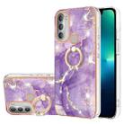 For Motorola Moto G51 5G Electroplating Marble Pattern IMD TPU Shockproof Phone Case with Ring Holder(Purple 002) - 1