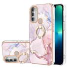 For Motorola Moto G51 5G Electroplating Marble Pattern IMD TPU Shockproof Phone Case with Ring Holder(Rose Gold 005) - 1