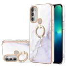 For Motorola Moto G51 5G Electroplating Marble Pattern IMD TPU Shockproof Phone Case with Ring Holder(White 006) - 1