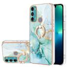 For Motorola Moto G60/G40 Fusion Electroplating Marble Pattern IMD TPU Shockproof Phone Case with Ring Holder(Green 003) - 1