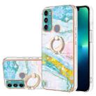 For Motorola Moto G60/G40 Fusion Electroplating Marble Pattern IMD TPU Shockproof Phone Case with Ring Holder(Green 004) - 1